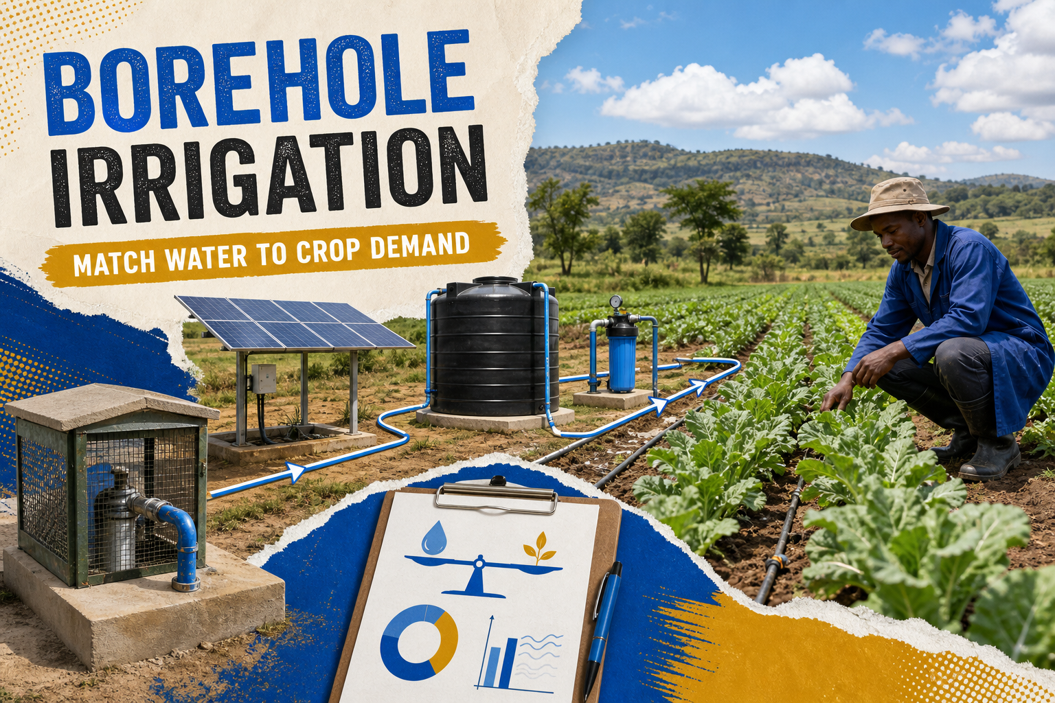 Kenyan farm using borehole water, solar pumping, storage and efficient drip irrigation